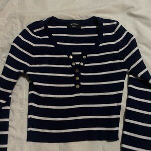 Workshop Republic Clothing Navy and White Striped Long Sleeve Top